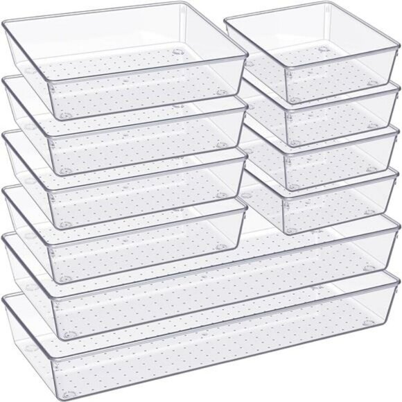 Clear Plastic Drawer Organizer Trays 10 Pack Kitchen Bathroom Vanity Bins - Picture 1 of 7